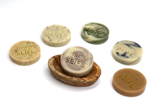 MINI SEIFEN SET "OLIVE" I 6 NATURSEIFEN inkl. SEIFENSCHALE + 4IN1 FESTE CREME ALS GESCHENK